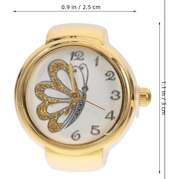 Ring Watch: Butterfly Shape, Gold Round Quartz Vintage Ring Watch - Unisex - Picture 3 of 8